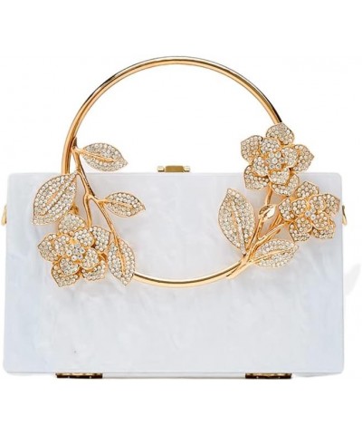 Women Rhinestone Acrylic Box Evening Clutch Bag Metal Handle Purse Wedding Party Handbag (white) White $58.62 Evening Bags