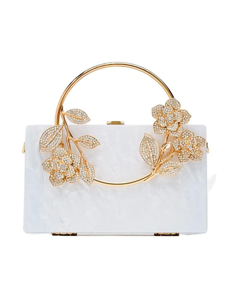 Women Rhinestone Acrylic Box Evening Clutch Bag Metal Handle Purse Wedding Party Handbag (white) White $58.62 Evening Bags