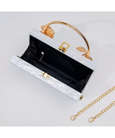 Women Rhinestone Acrylic Box Evening Clutch Bag Metal Handle Purse Wedding Party Handbag (white) White $58.62 Evening Bags