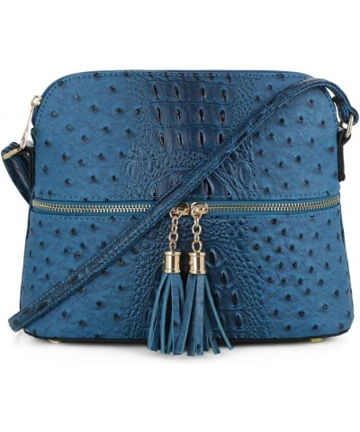 Lightweight Dome Crossbody Bag Shoulder Bag with Animal Skin Pattern | Tassel Zipper Crocodile Peacock $11.98 Crossbody Bags