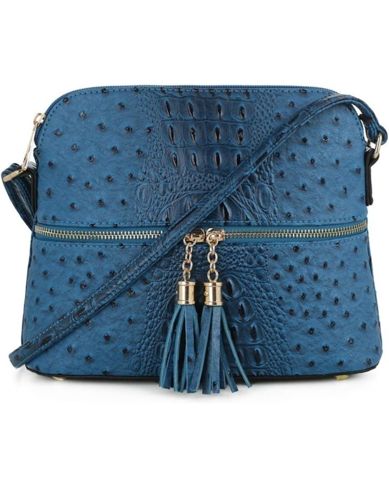 Lightweight Dome Crossbody Bag Shoulder Bag with Animal Skin Pattern | Tassel Zipper Crocodile Peacock $11.98 Crossbody Bags