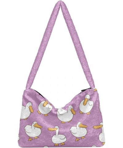 Cartoon Duck Print Plush Shoulder Bag Furry Tote Handbag Purse Faux Fur Crossbody Bag for Women $12.97 Shoulder Bags