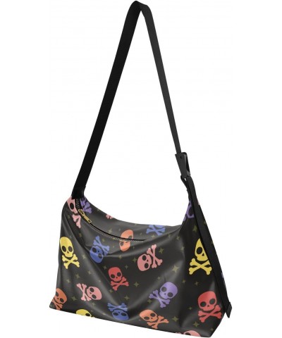 Skulls Hobo Shoulder Bag for Women Men PU Leather Crossbody Bag Slouchy Tote Handbags for Working Traveling Shopping $19.79 T...