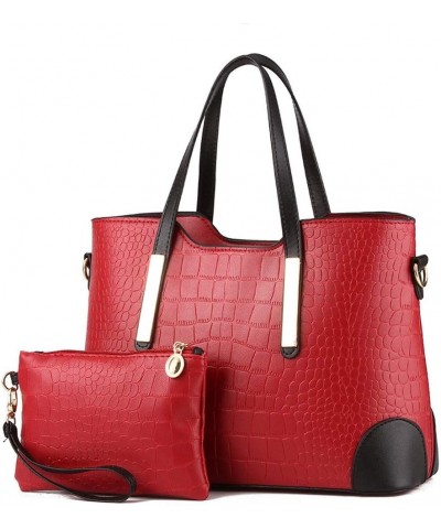 Women's Mix Color Crocodile Pattern PU Leather OL Crossbody Shoulder Bag Handbag Wine Red $38.21 Shoulder Bags