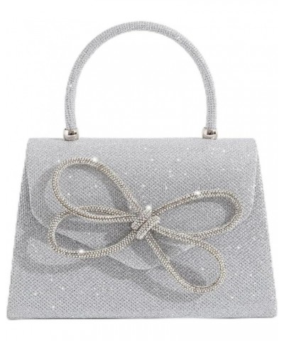 Glitter Reflective Bow Ladies Handbag Small Size Mini Luxury Material Age Reducing Crossbody Bag 6 Shiny Silver $23.39 Handbags