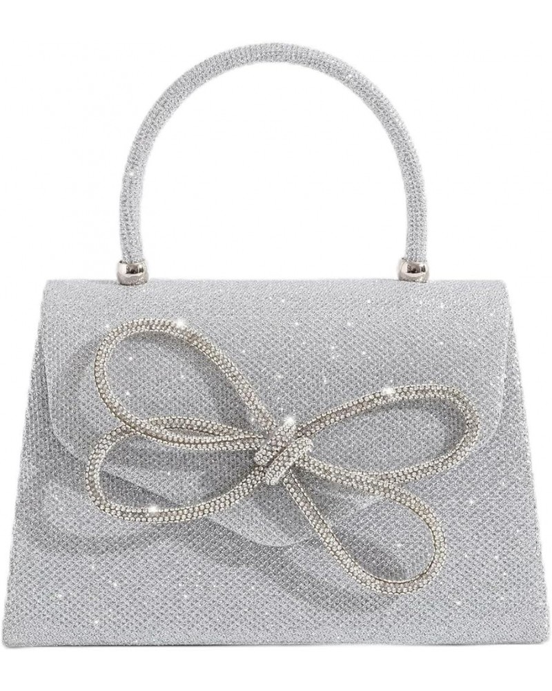 Glitter Reflective Bow Ladies Handbag Small Size Mini Luxury Material Age Reducing Crossbody Bag 6 Shiny Silver $23.39 Handbags