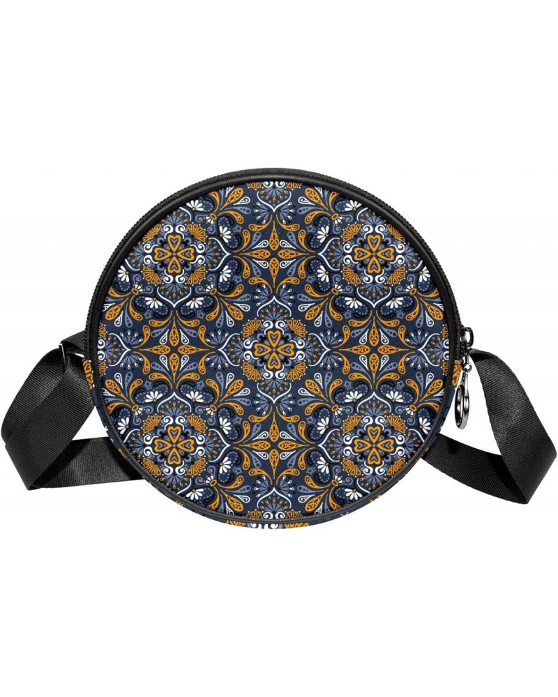 Vintage Bohemia Mandala Pattern Crossbody Bag for Women Teen Girls Round Canvas Shoulder Bag Purse Tote Handbag Bag $11.33 Totes