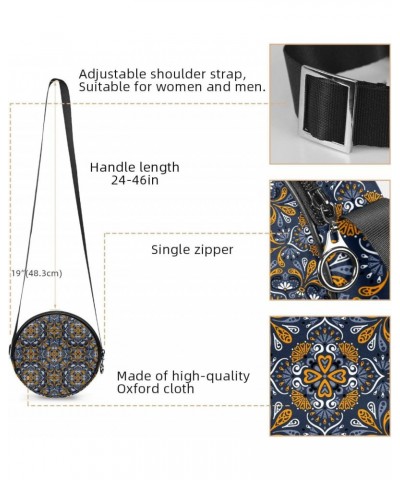 Vintage Bohemia Mandala Pattern Crossbody Bag for Women Teen Girls Round Canvas Shoulder Bag Purse Tote Handbag Bag $11.33 Totes