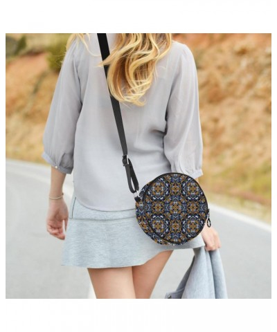 Vintage Bohemia Mandala Pattern Crossbody Bag for Women Teen Girls Round Canvas Shoulder Bag Purse Tote Handbag Bag $11.33 Totes