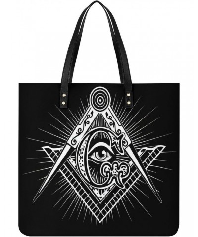 Freemasonry Masonic Lodge Logo Women Tote Bags Top Handle Satchel Handbags PU Faux Leather Tassel Shoulder Purse $16.82 Totes