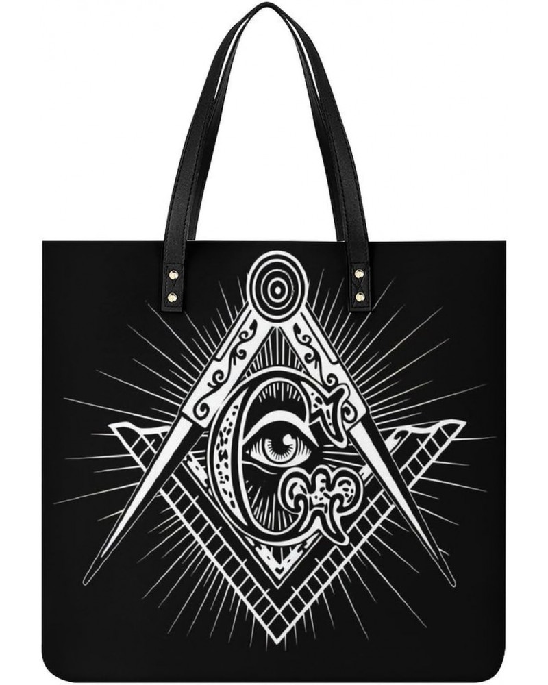 Freemasonry Masonic Lodge Logo Women Tote Bags Top Handle Satchel Handbags PU Faux Leather Tassel Shoulder Purse $16.82 Totes