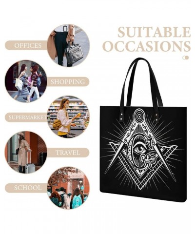 Freemasonry Masonic Lodge Logo Women Tote Bags Top Handle Satchel Handbags PU Faux Leather Tassel Shoulder Purse $16.82 Totes