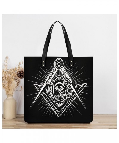 Freemasonry Masonic Lodge Logo Women Tote Bags Top Handle Satchel Handbags PU Faux Leather Tassel Shoulder Purse $16.82 Totes