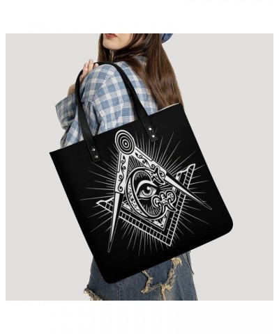 Freemasonry Masonic Lodge Logo Women Tote Bags Top Handle Satchel Handbags PU Faux Leather Tassel Shoulder Purse $16.82 Totes