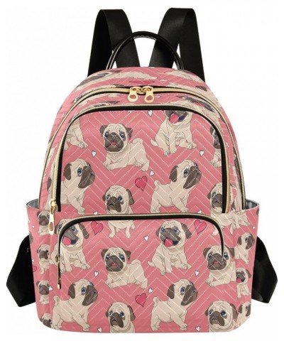 Cartoon Heart Love Pug Dog Women Backpack Purse Ladies Fashion Shoulder Bag Daypack Travel Bag 7.5L Medium $13.64 Backpacks