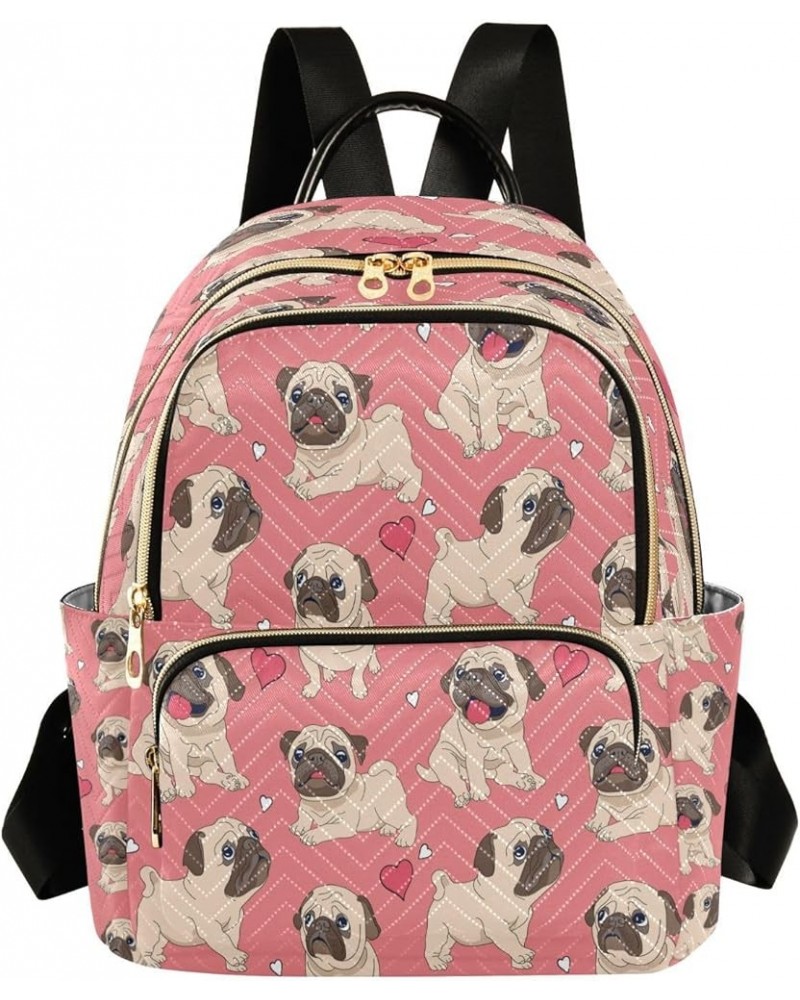 Cartoon Heart Love Pug Dog Women Backpack Purse Ladies Fashion Shoulder Bag Daypack Travel Bag 7.5L Medium $13.64 Backpacks