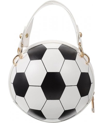 Circle Round Football Crossbody Bag for Woman Girls Vintage Shoulder Handbag Fans Bag White $10.30 Shoulder Bags