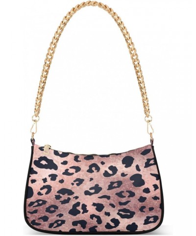 Black Rose Gold Leopard Spot Small Chain Shoulder Bag for Women Travel Hobo Tote Handbag Clutch Purse with Zipper $13.50 Totes