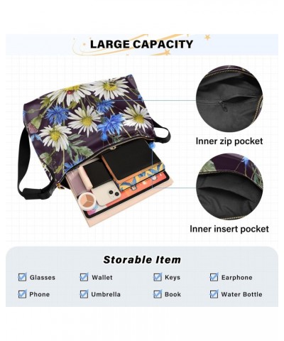 Large Crossbody Bag Summer Vintage Blue White Floral PU Leather Shoulder Bag for Women Girls $19.13 Crossbody Bags