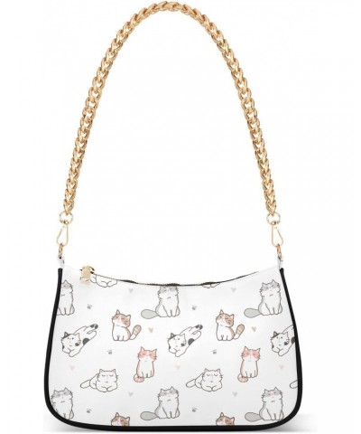 Tote Handbags Cat Animal Clutch Purse Trendy Chain Shoulder Bag Small Underarm Bag with Zipper for Women $12.00 Totes