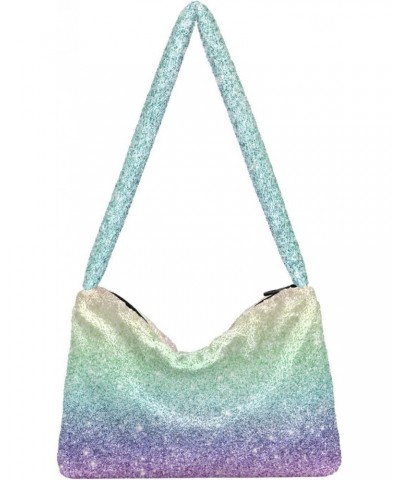 Rainbow Gradient Flash Fluffy Crossbody Bag Furry Tote Bags for Women Fuzzy Purse Handbag Lady Shoulder Bag Large Plush Bag w...