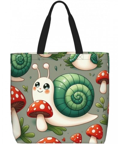 Women'S Soft Tote Shoulder Bag Snails-Mushrooms-Pattern Foldable Travel Purse With Zipper Closure $12.23 Totes