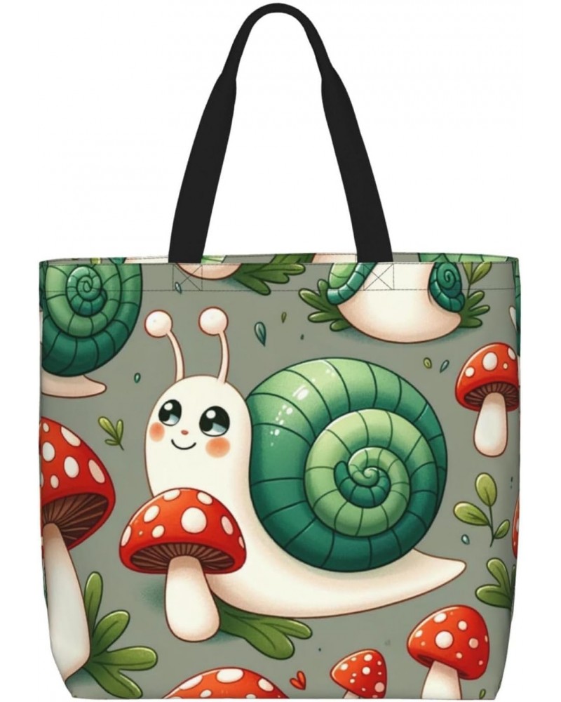 Women'S Soft Tote Shoulder Bag Snails-Mushrooms-Pattern Foldable Travel Purse With Zipper Closure $12.23 Totes