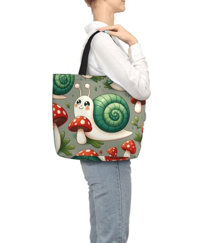 Women'S Soft Tote Shoulder Bag Snails-Mushrooms-Pattern Foldable Travel Purse With Zipper Closure $12.23 Totes