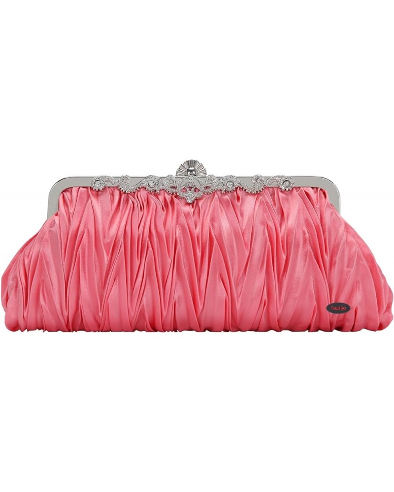 Evening Clutch Satin Pleated Rhinestone Novelty Oversized Purses For Women Formal Champagne $27.22 Evening Bags