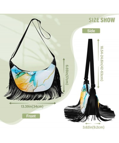 Women Fringe Tassel Cross Body Bag Gray Watercolor Marble Leisure Shoulder Bag Color418 $10.84 Crossbody Bags