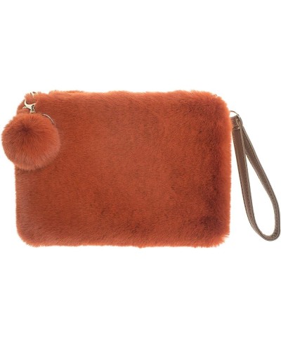 Womens Soft Eco Fur Fluffy Wristlet Purse Pompom Clutch Bag Burntorange $15.59 Wristlets