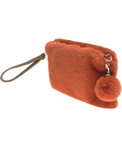 Womens Soft Eco Fur Fluffy Wristlet Purse Pompom Clutch Bag Burntorange $15.59 Wristlets