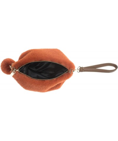 Womens Soft Eco Fur Fluffy Wristlet Purse Pompom Clutch Bag Burntorange $15.59 Wristlets