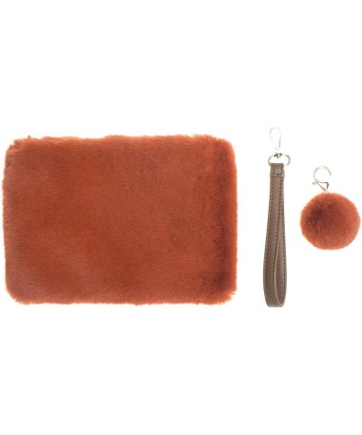 Womens Soft Eco Fur Fluffy Wristlet Purse Pompom Clutch Bag Burntorange $15.59 Wristlets