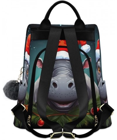 Robot in Underground Tunnel Women's Backpack Purse Anti Theft Casual Fashion Bag with Pompom Hippo With Santa Hat $21.59 Back...