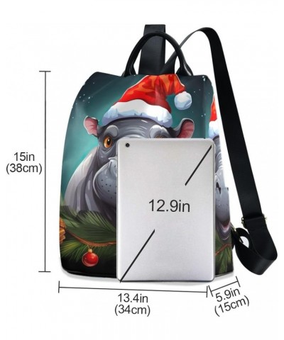 Robot in Underground Tunnel Women's Backpack Purse Anti Theft Casual Fashion Bag with Pompom Hippo With Santa Hat $21.59 Back...