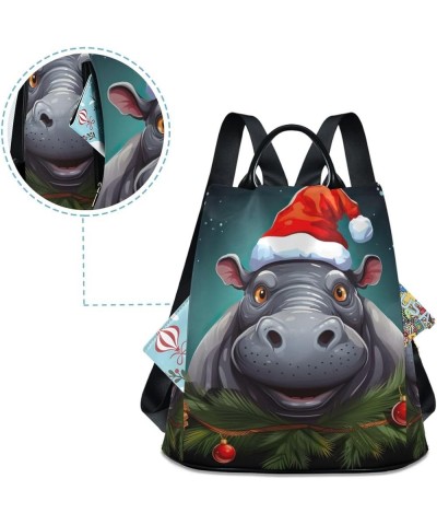 Robot in Underground Tunnel Women's Backpack Purse Anti Theft Casual Fashion Bag with Pompom Hippo With Santa Hat $21.59 Back...