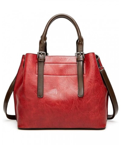 Women Satchel Bags Handle Shoulder Handbags and Purses Pockets Zipper PU Leather Crossbody Bags Red $21.05 Satchels