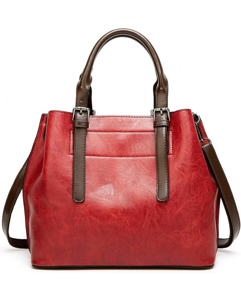 Women Satchel Bags Handle Shoulder Handbags and Purses Pockets Zipper PU Leather Crossbody Bags Red $21.05 Satchels