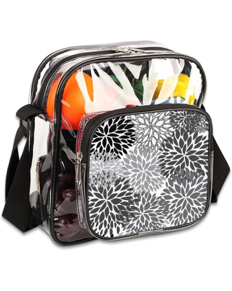 Flamingo Stripes Stadium-Approved Clear Crossbody Bag with Colorful Print Design Gray Flower $10.56 Crossbody Bags