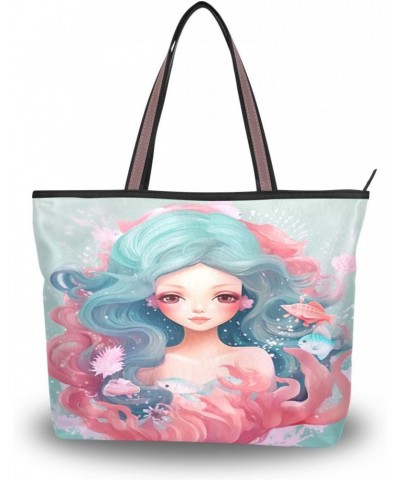 Beautiful Mermaid Tote Bag for Women Casual Shoulder Bag Women Hobo Bag Top Handle Handbag for Shopping Travel Work $10.91 Totes