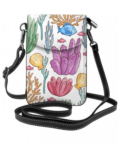 Watercolor Coral Pattern Leather Cell Phone Crossbody Wallet Purses Small Crossbody Bags for Women $20.05 Crossbody Bags