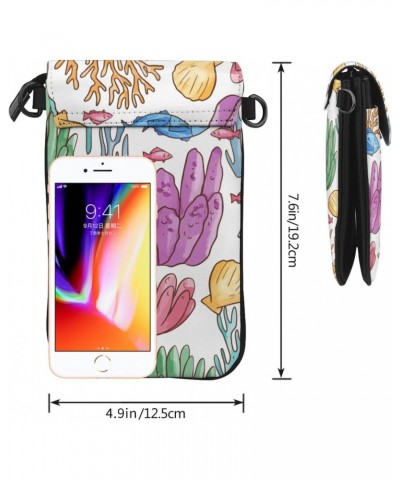 Watercolor Coral Pattern Leather Cell Phone Crossbody Wallet Purses Small Crossbody Bags for Women $20.05 Crossbody Bags