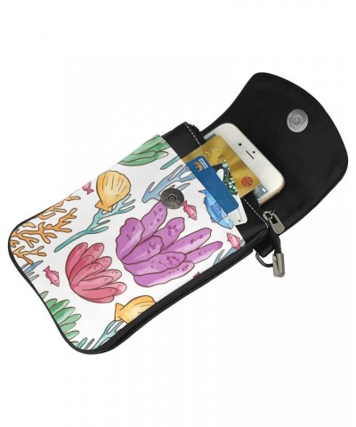 Watercolor Coral Pattern Leather Cell Phone Crossbody Wallet Purses Small Crossbody Bags for Women $20.05 Crossbody Bags