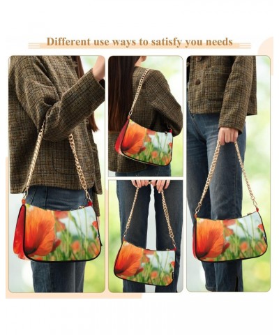 Women Chain Shoulder Purse Bag With Zipper Bright Poppy Flower Print, Hobo Tote Clutch Handbags with Chain Strap $13.01 Totes