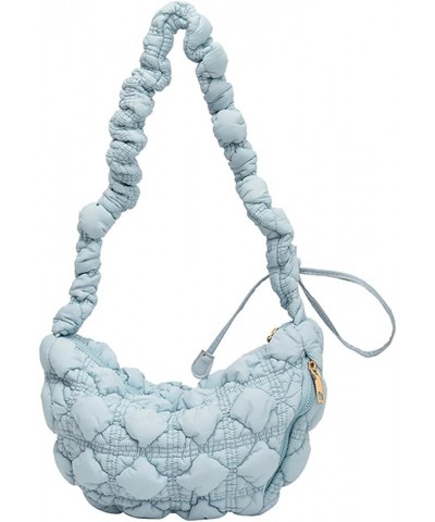 Quilted Dumpling Bag, Lightweight Puffer Shoulder Bag, Large Capacity Cloud Handbag Satchel Tote bag for Women Light Blue $10...