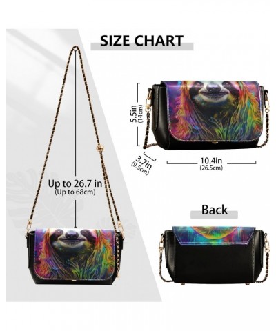 Women's Crossbody Handbags Leather Shoulder Bags Wallet Black Flap (Colorful Sloth) Print Adjustable Chain Straps Satchel Bag...