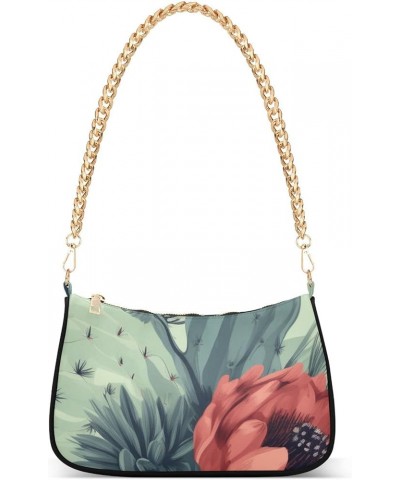 Blue Butterfly HandBag with Zipper Closure for Women Chain Purses Shoulder Bag Cactus Succulents $17.04 Shoulder Bags