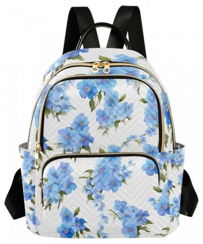 Blue Floral on Purple Stripes Fashion Backpacks, Festival Backpack, Backpack for Women Fashion, M Blue Forgetmenots Flowers-6...