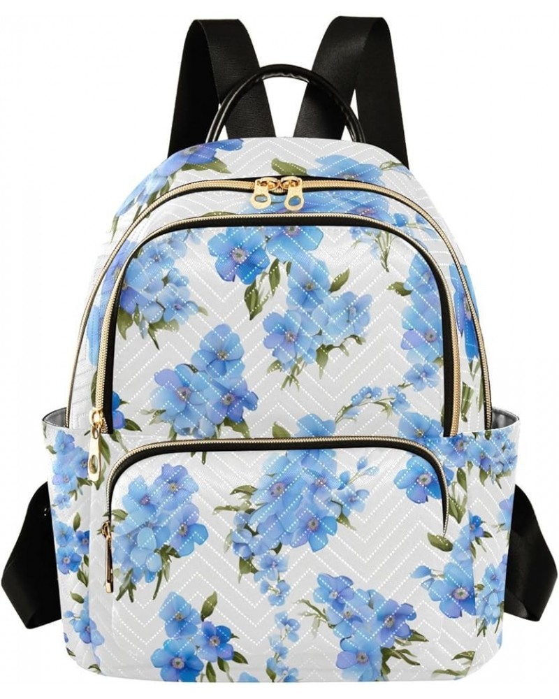 Blue Floral on Purple Stripes Fashion Backpacks, Festival Backpack, Backpack for Women Fashion, M Blue Forgetmenots Flowers-6...